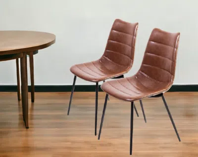 Homezia Set Of Two Brown And Black Upholstered Faux Leather Dining Parsons Chairs