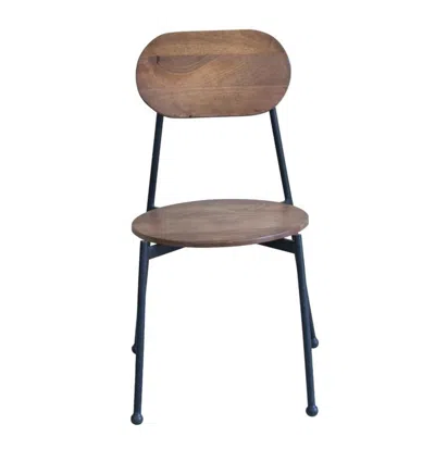 Homezia Set Of Two Brown And Black Wood And Metal Dining Chairs