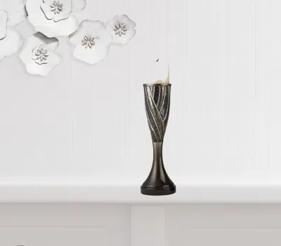 Homezia Set Of Two Brown And Bronze Pillar Tabletop Pillar Candle Holders In Black