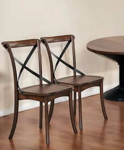 Homezia Set Of Two Brown Cross Back Dining Side Chairs