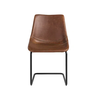 Homezia Set Of Two Brown Faux Faux Leather Black Cantilever Chairs