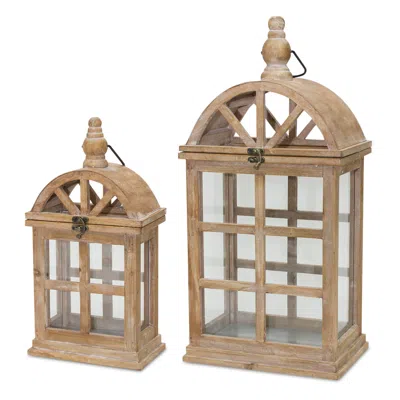 Homezia Set Of Two Brown Flameless Floor Lantern Candle Holder
