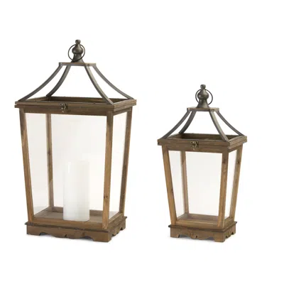 Homezia Set Of Two Brown Flameless Floor Lantern Candle Holder