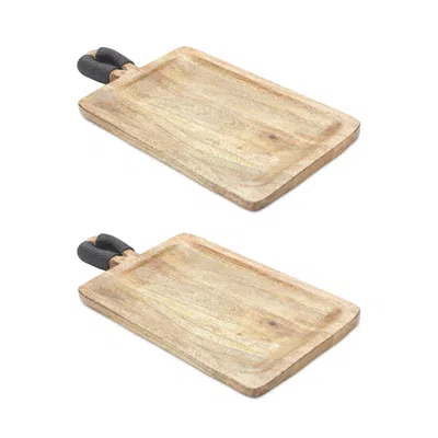 Homezia Set Of Two Brown Solid Wood Cheese Boards In Multi