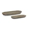 Homezia Set Of Two Brown Solid Wood Dish Candle Holders