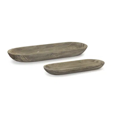 Homezia Set Of Two Brown Solid Wood Dish Candle Holders