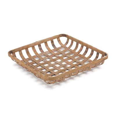 Homezia Set Of Two Brown Square Bamboo Basket Trays