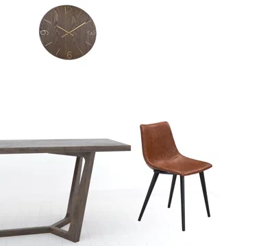 Homezia Set Of Two Brown Vintage Look Faux Leather Slight Scoop Dining Chairs