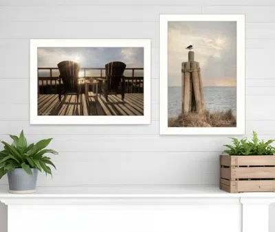 Homezia Set Of Two By The Sea 2 White Framed Print Wall Art