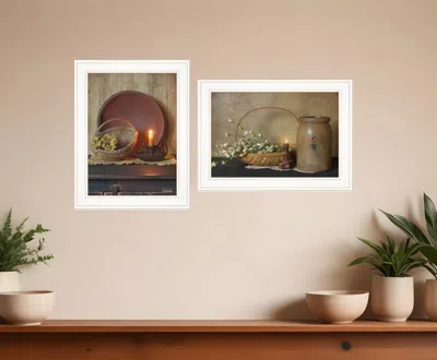 Homezia Set Of Two Candle Light And Flowers 1 White Framed Print Wall Art