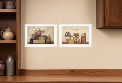 Homezia Set Of Two Candlelight And Flowers 1 White Framed Print Wall Art