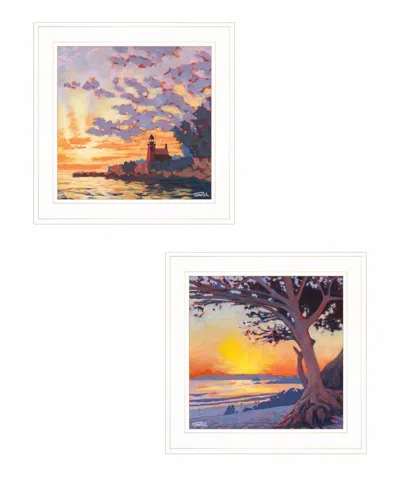 Homezia Set Of Two Carmel Beach And Lighthouse 1 White Framed Print Wall Art In Multi