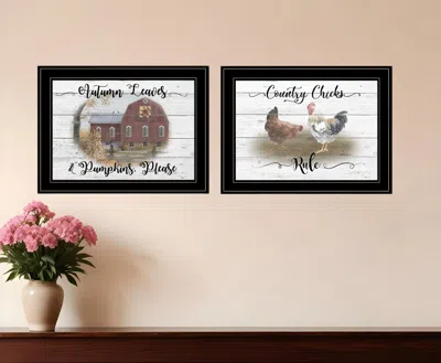 Homezia Set Of Two Chickens And Autumn Black Framed Print Wall Art