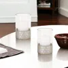Homezia Set Of Two Clear And Silver Glass Geometric Tabletop Pillar Candle Holders