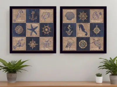 Homezia Set Of Two Coastal Collage Black Framed Print Wall Art