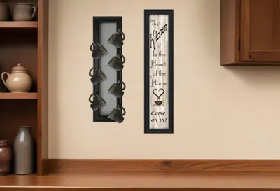 Homezia Set Of Two Come On In With Seven Peg Mug Rack 1 Black Framed Print Kitchen Wall Art