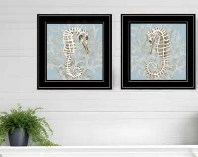Homezia Set Of Two Coral Seahorse 1 Black Framed Print Wall Art