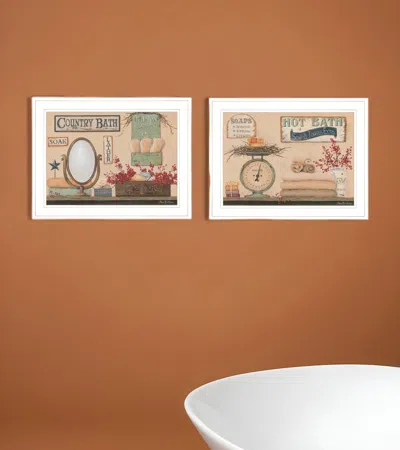 Homezia Set Of Two Country Bath Iii White Framed Print Bathroom Wall Art
