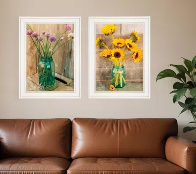 Homezia Set Of Two Country Sunflowers And Chives 1 White Framed Print Wall Art In Multi