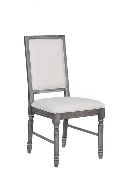 Homezia Set Of Two Cream And Gray Upholstered Linen Dining Side Chairs