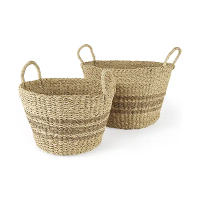 Homezia Set Of Two Detailed Wicker Storage Baskets