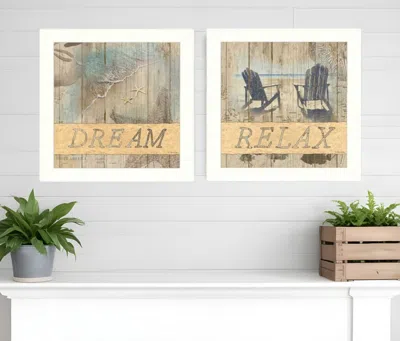 Homezia Set Of Two Dream Or Relax White Framed Print Wall Art In Multi