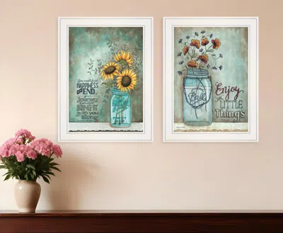 Homezia Set Of Two Enjoy The Little Things Or Happiness 1 White Framed Print Wall Art