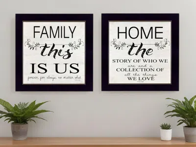 Homezia Set Of Two Family 1 Black Framed Print Wall Art In White