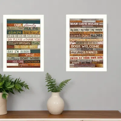 Homezia Set Of Two Family And Man Cave Rules 2 White Framed Print Wall Art