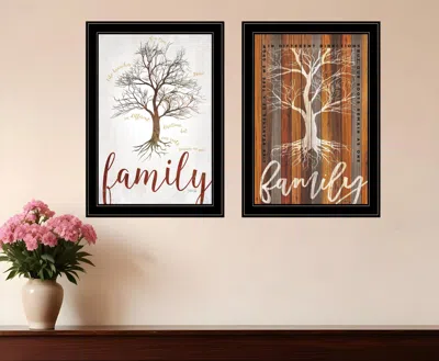 Homezia Set Of Two Family Tree Or Roots 2 Black Framed Print Wall Art In Multi