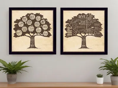 Homezia Set Of Two Family Trees Black Framed Print Wall Art In Brown