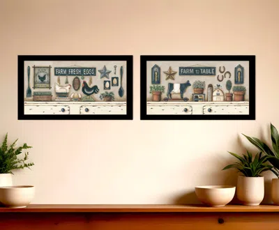 Homezia Set Of Two Farm Fresh 3 Black Framed Print Wall Art