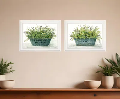Homezia Set Of Two Farm Market Bouquet White Framed Print Wall Art In Green