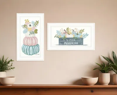 Homezia Set Of Two Floral Pumpkins 1 White Framed Print Wall Art In Multi