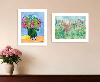 Homezia Set Of Two Flower Field Or Bouquet White Framed Print Wall Art