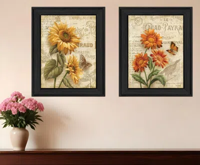 Homezia Set Of Two Flowers 2 Black Framed Print Wall Art