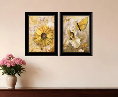 Homezia Set Of Two Flowers And Butterflies 2 Black Framed Print Wall Art In Multi