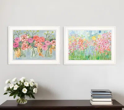 Homezia Set Of Two Garden Flowers Ii 2 White Framed Print Wall Art In Multi