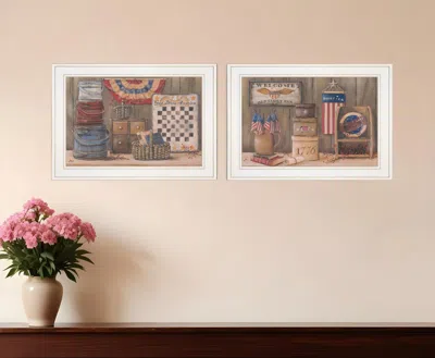 Homezia Set Of Two God Bless Or Sweet Land 1 White Framed Print Wall Art