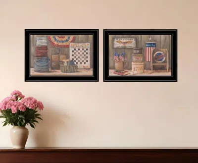 Homezia Set Of Two God Bless Or Sweet Land 2 Black Framed Print Wall Art In Multi
