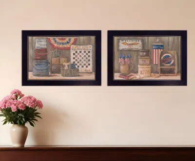 Homezia Set Of Two God Bless Or Sweet Land 3 Black Framed Print Wall Art In Multi