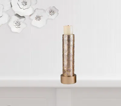 Homezia Set Of Two Gold Tabletop Pillar Candle Holders