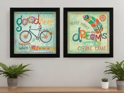 Homezia Set Of Two Good Things Black Framed Print Wall Art In Multi