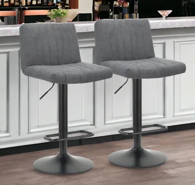Homezia Set Of Two Gray And Black Fabric And Metal Low Back Adjustable Height Bar Chairs