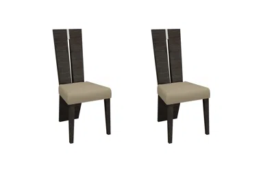 Homezia Set Of Two Gray And Dark Brown Upholstered Dining Side Chairs