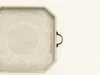 Homezia Set Of Two Gray And White Octagon Solid Wood Paisley Handmade Serving Tray With Handles In Grey