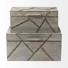 Homezia Set Of Two Gray Wooden Boxes With Carved Details