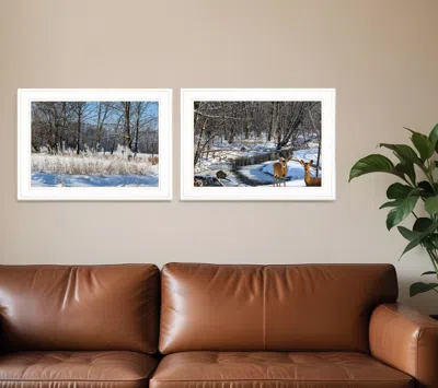 Homezia Set Of Two Great Outdoors Nature Or Winter Forest 2 White Framed Print Wall Art In Multi