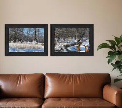Homezia Set Of Two Great Outdoors Nature Or Winter Forest 3 Black Framed Print Wall Art