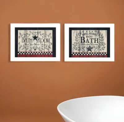 Homezia Set Of Two Hot Bath 10 White Framed Print Bathroom Wall Art In Multi